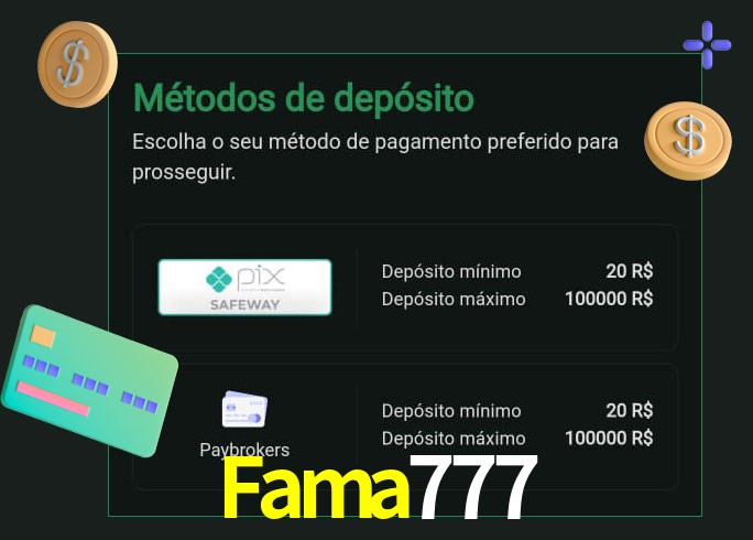 O cassino Fama777 oferece uma grande variedade de métodos de pagamento